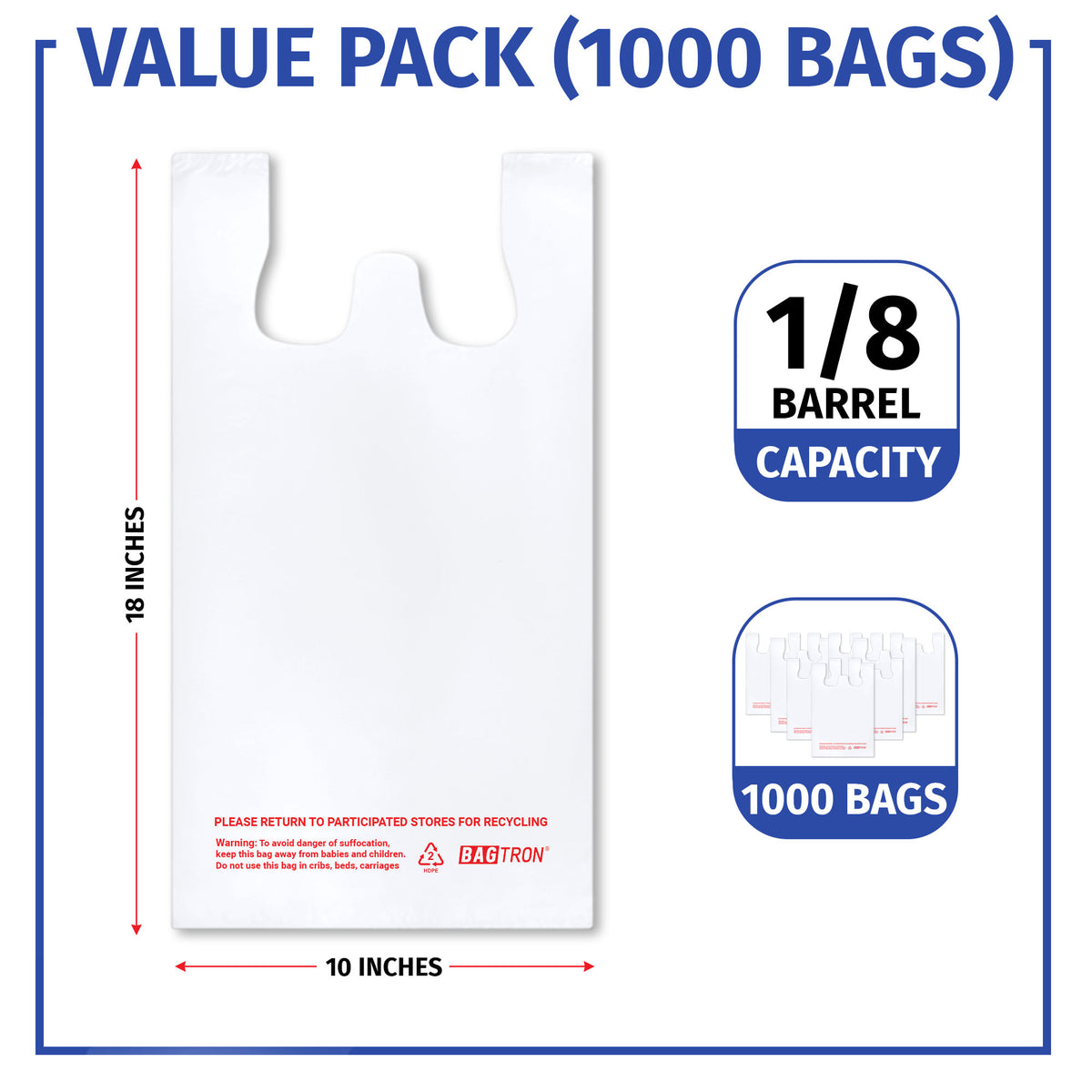 Plastic T-Shirt Grocery Bags 1/8 Size
