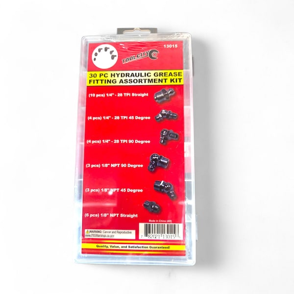 Hydraulic Grease Fitting Assortment Kit - 30 Pieces