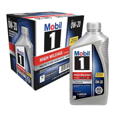 Mobil 1 High Mileage 0W-20 Full Synthetic Motor Oil - Case of 6 x 1 Qt (122535)