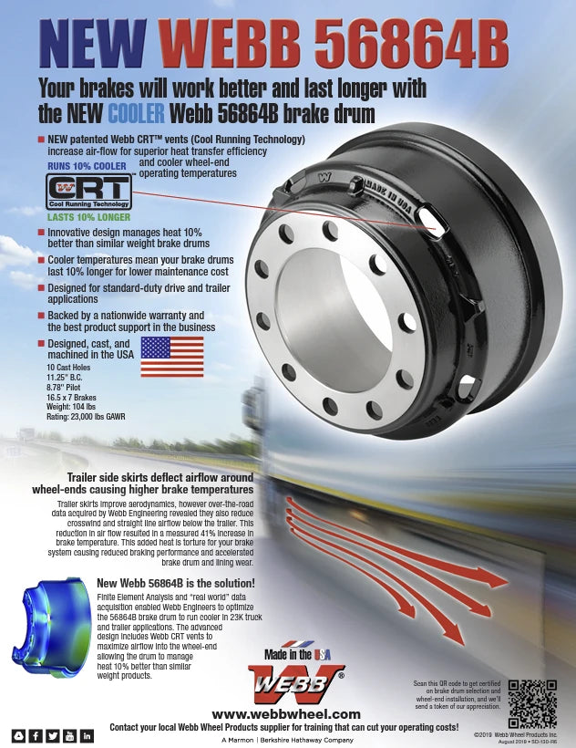Webb 56864B Brake Drum - 16.5 x 7