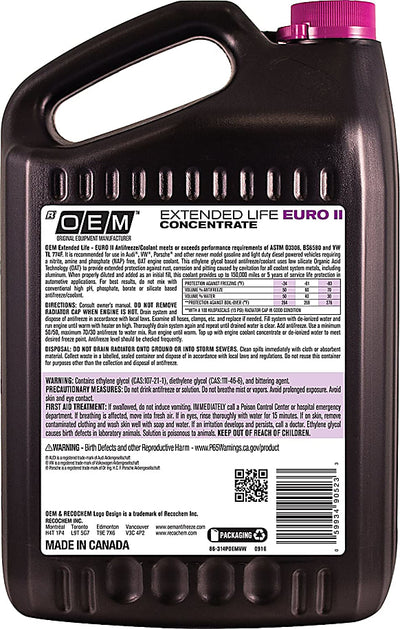 OEM Extended Life Euro II Pink Antifreeze/Coolant Concentrate (4 x 1 Gal) - 86-314POEMVW