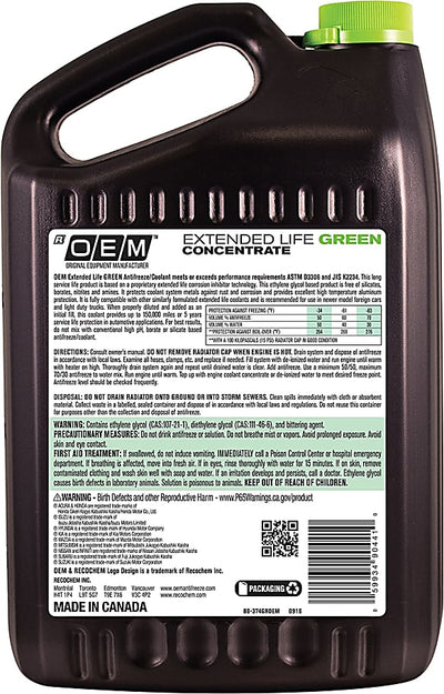 Recochem OEM Extended Life Green Concentrate Antifreeze/Coolant for Asian Vehicles (4 x 1 Gal) - 86-374GROEM