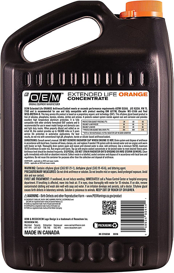 OEM Extended Life Orange Antifreeze/Coolant Concentrate (4 x 1 Gal) - 86-374OEM