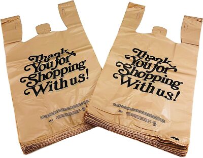 Plastic T-Shirt Grocery Bags 1/6 Size - Beige