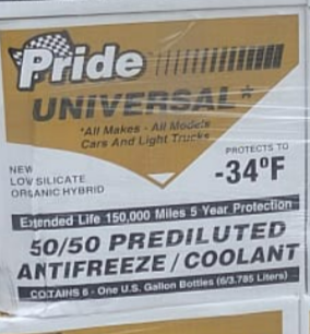 11521 ANTIFREEZE PRIDE 50/50 UNIVERSAL GOLD EXTENDED LIFE -34° (6/1 GALLON)