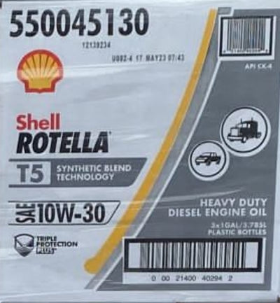 550045130 SHELL ROTELLA T5 10W30 3 CASES/ 1 GALLON