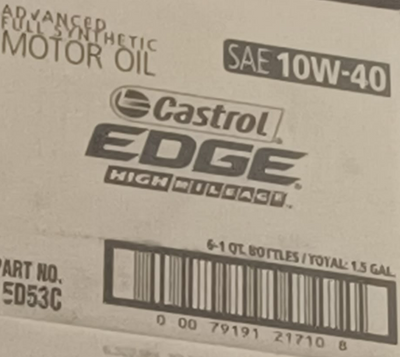 Castrol EDGE High Mileage 10W40 Full Synthetic Motor Oil  6/1 Quart
