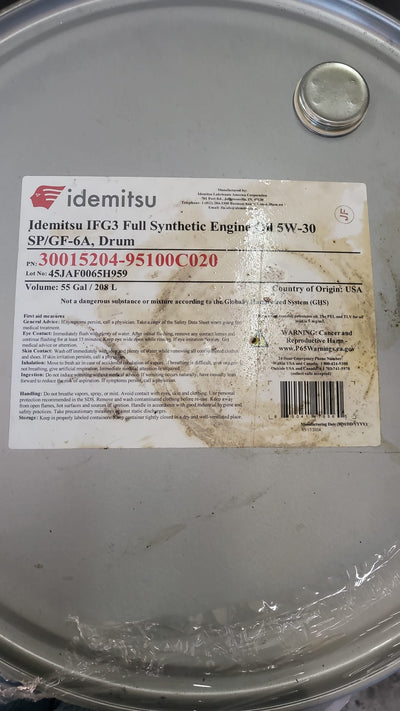 30015204-95100C020 IDEMITSU IFG3 FULL SYNTHETIC 5W30 SP/GF-6A 55 GAL DRUM
